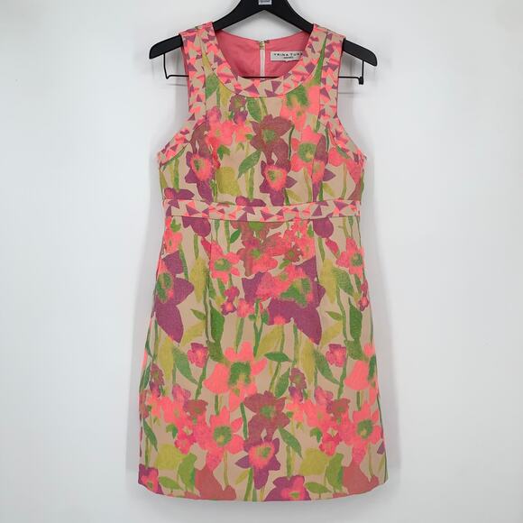 Trina Turk Ruth Floral Dress in Acid Garden Neon Jacquard Sleeveless Mini Dress - Picture 4 of 13